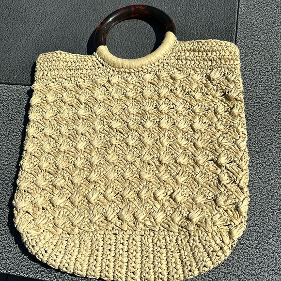 J Crew tortoise handle woven bag - Picture 1 of 6